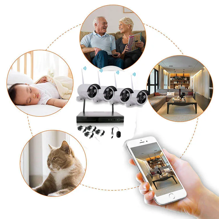 Factory Price 4ch Security Recordable 720P 1080P P2P IP Camera WiFi Wireless NVR Kit