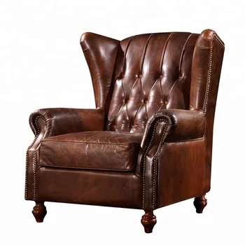 Luxury American Village Vintage Genuine Leather Wing Back Chair Tufted ...