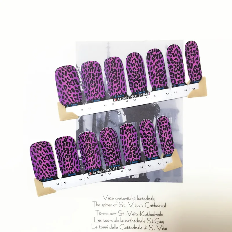 Purple Leopard Sexy Nail Arts Sticker 14 pcs set Waterproof Nail Decal Art Sticker Gel Polish