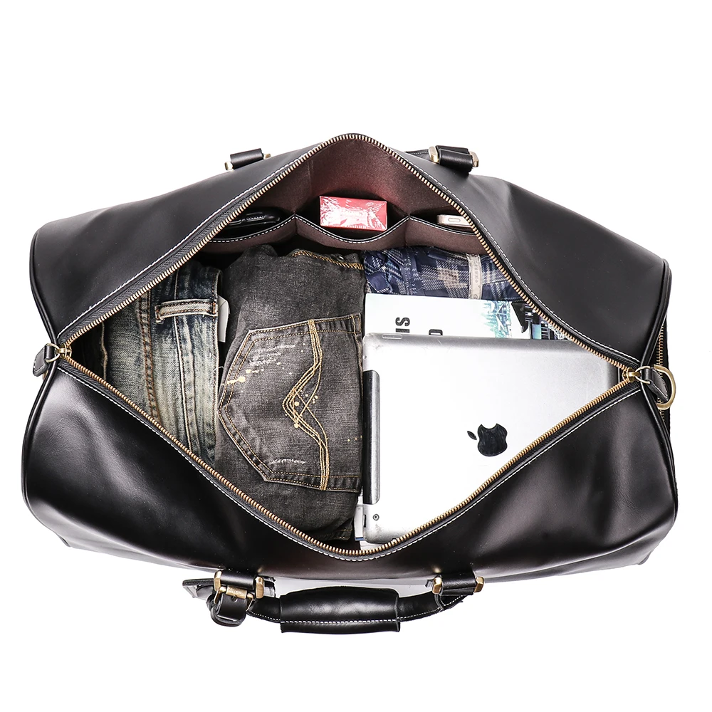 Ykk Zipper Duffle Bag With Shoes Compartment Genuine Leather Weekend Bag Duffel Bag For Outdoor