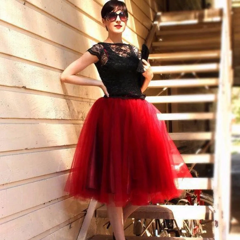 Jupe Midi Jupe En Tulle Rouge Femme YSMARKET Couches Midi Tulle