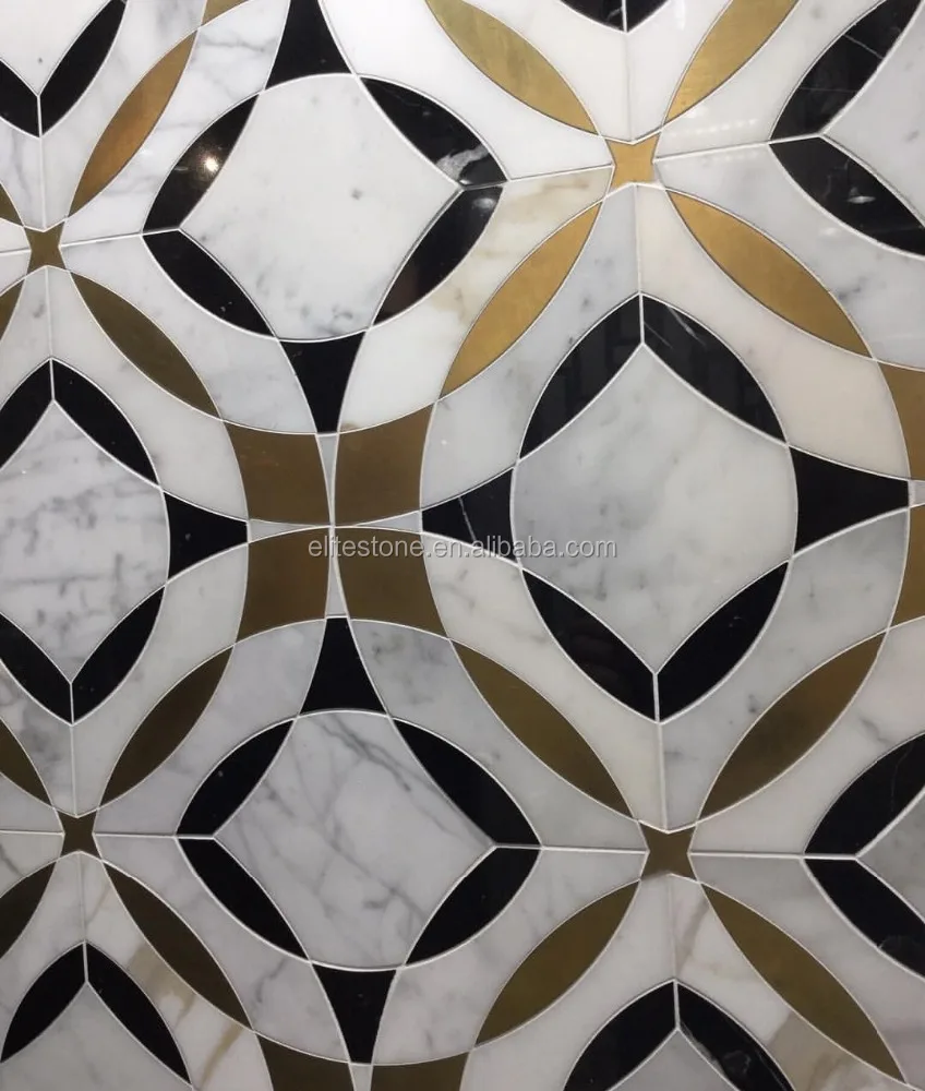 Мраморная Смешанная золотая металлическая Водоструйная плитка мраморная