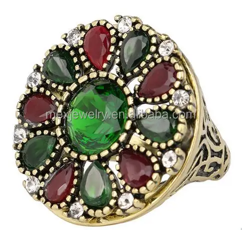 Gold Plated Kundan Stone Red and Green Glass Stone Sultan Ring