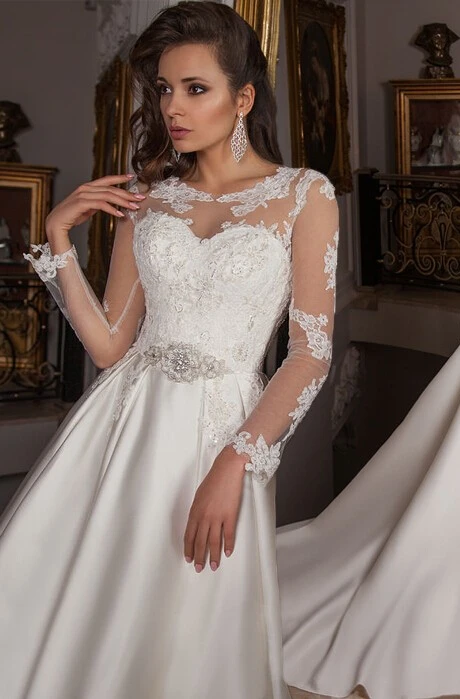 modest elegant wedding dresses Modest Wedding Dresses Satin Ball Gowns With Sleeves