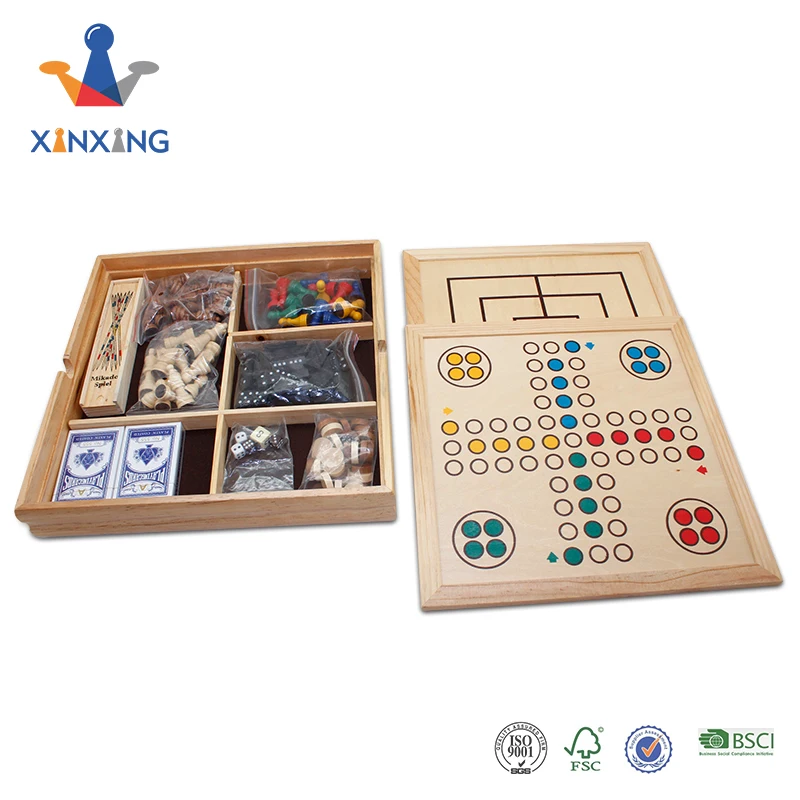 Nagina International Boîte à Jeux En Bois Massif – Cartes, Dominos, Dés – Cadeau Ancien Style Voyage
