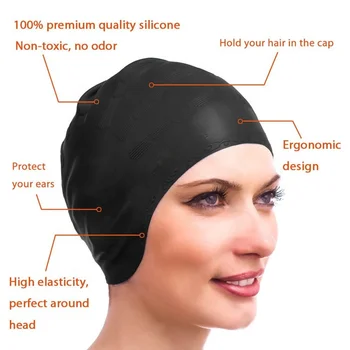 Cuffie da Nuoto per Capelli Lunghi Elastiche con Protezione per le Orecchie per Donne e Uomini Nere