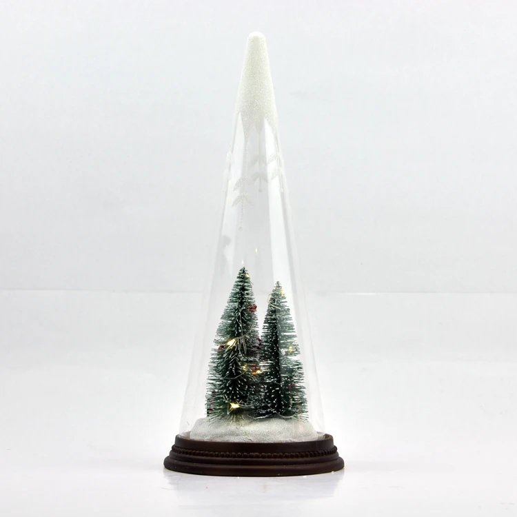 new design Christmas decoration cone shaped glass display cloche dome with resin santa claus supplier