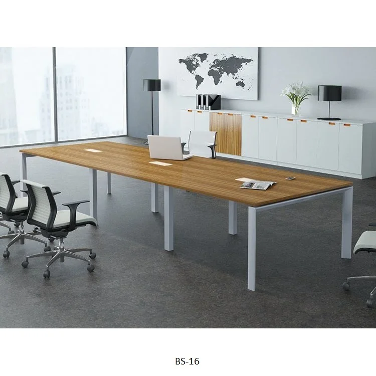 Office Modular Rectangular Tempered Glass Conference Meeting Room Table with Metal Leg