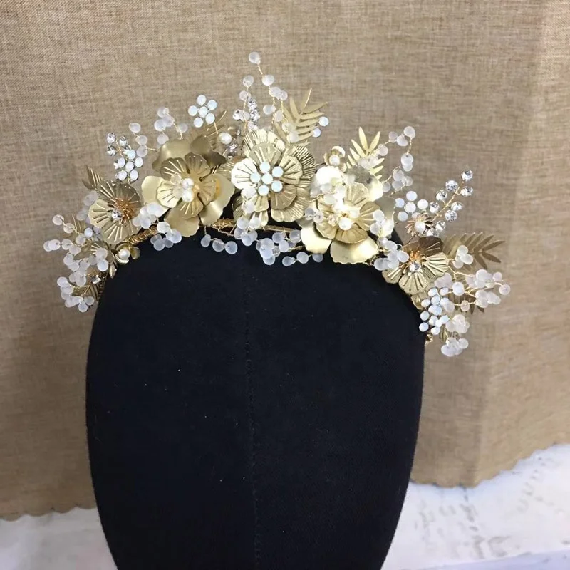 Amelie Handmade Gold Metal Flower Mat Color Candy Beads Decoration Royal Girls Diadems Princess Tiara Crown