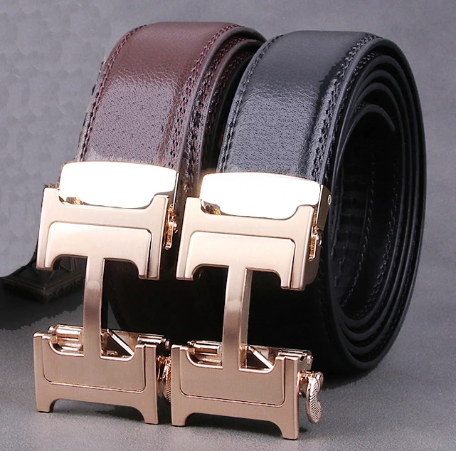HULIUP Mens Belt Mens Belt Luxury Automatic Buckle Leather Belt Mens Belt 3.5 cm Width