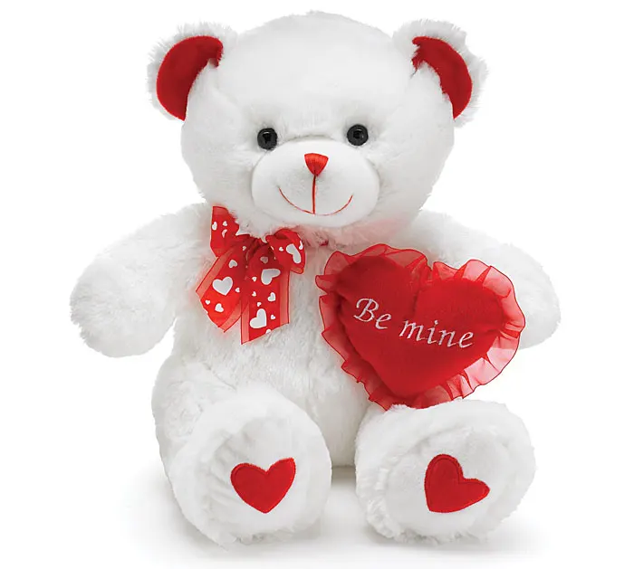 NEW 6"WHITE TEDDY BEAR WITH RED HEART-Happy Valentine's Day