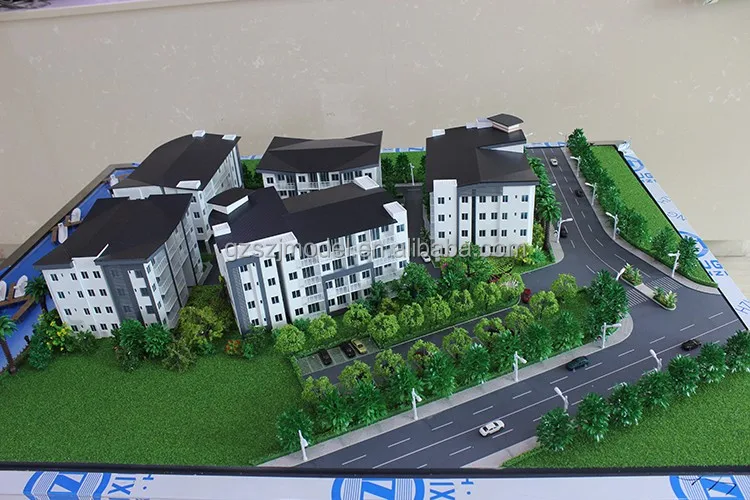 
 3d-архитектура физических моделей с моделями деревьев, автомобилей и мебели  