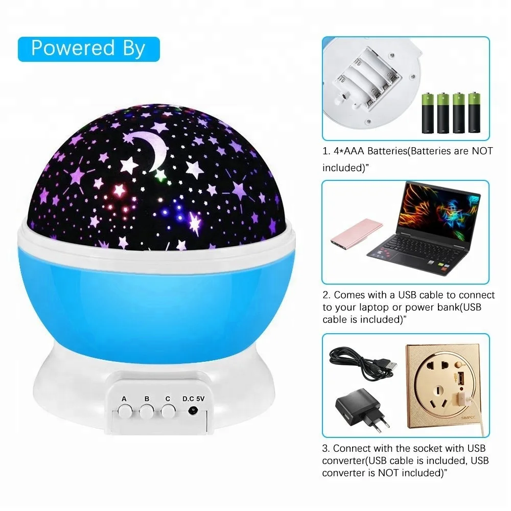 Factory Price USB Battery Powered LED Decoration Night Light Projection Lamp Moon Star Night Sky Star Projector
