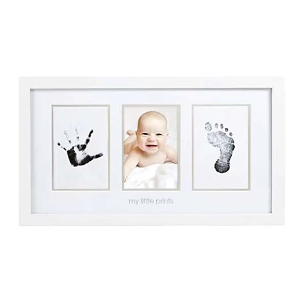 Customizable White Wood Photo Frame Kit For Newborn Baby Handprint ...