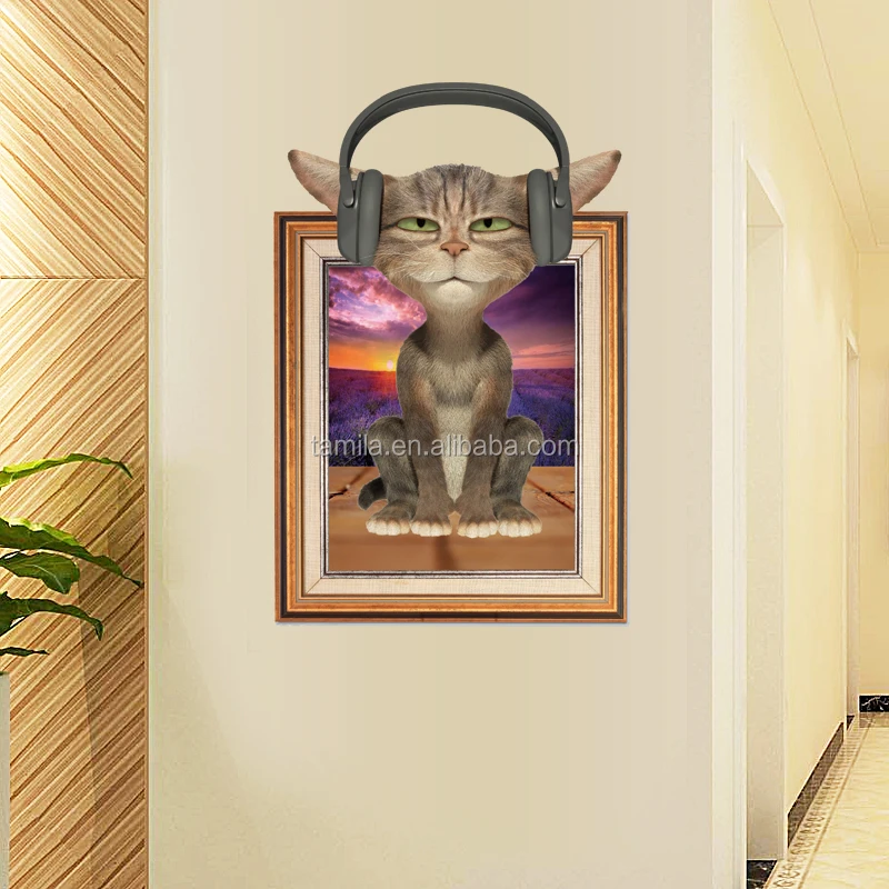 Download 3d Photo Frame Drawing Lovely Cat Wear Earphones Living Room Decorative Removable Wall Sticker Self Adhesive Wallpaper Buy 3d Wall Murals Wallpaper 3d Wallpaper For Home Decoration 3d Wallpaper For Walls Product On