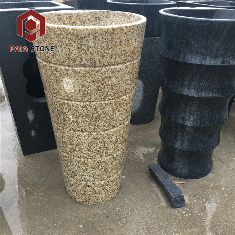 product modern style solid cylinder free stand granite pedestal sink with drainer for hotels and bathrooms-5