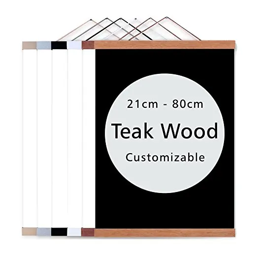 25″ Wide Magnetic Poster Frame Hanger in Oak Solid Wood and Magnets Strong Enough to Hang ANY Length