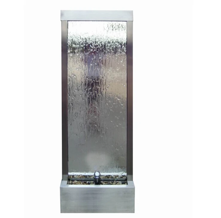 Silver Mirror Glass Waterfall Fountain Mirror Water Feature Waterfall Wall Glass Panel Waterfall Fountain for Home