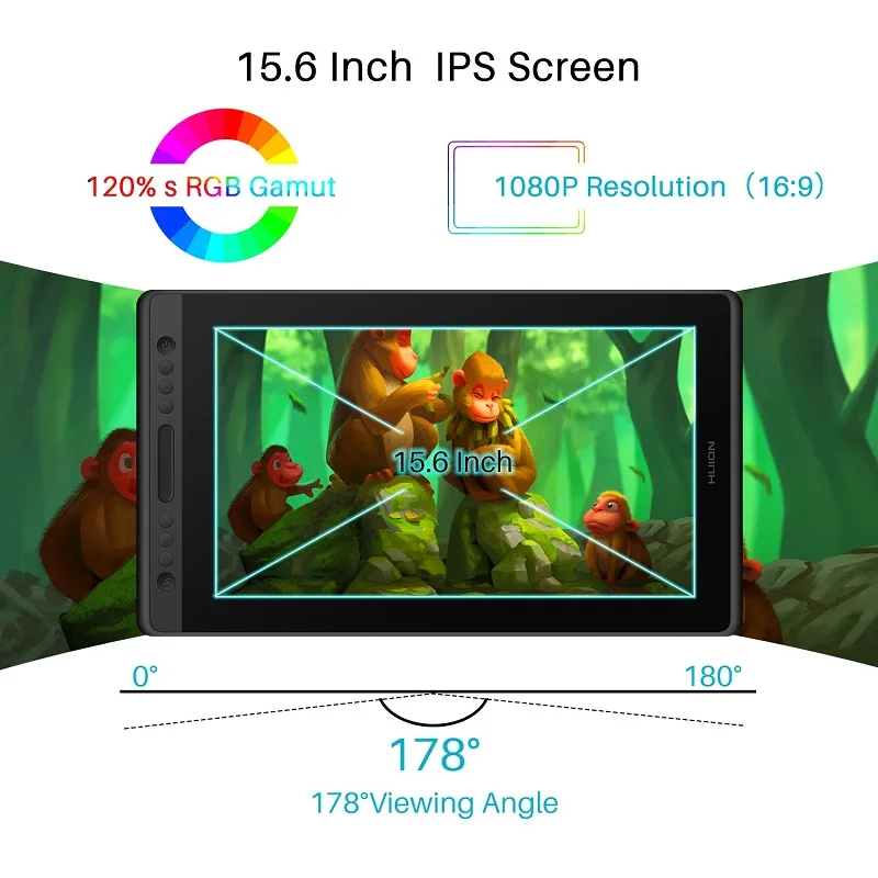 新しいHUION KAMVAS Pro 16 15.6インチ チルト機能付きデジタル