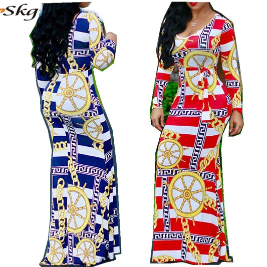 New African Casual Long Sleeve Bodycon Dashiki Dress Designs