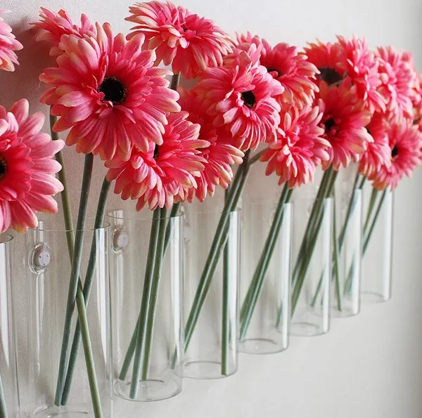 Modern Simple Style Cylinder Shape Wall Hanging Glass Flower Vases  Decorative Planter Glass Flower Pot for Home Wall Decor