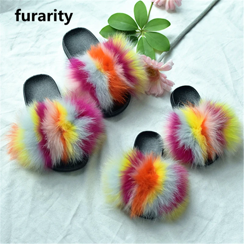 SF0341 Soft Children Fox Fur Slippers/ Kids Real Fur Sandals/ Baby Fur Slides