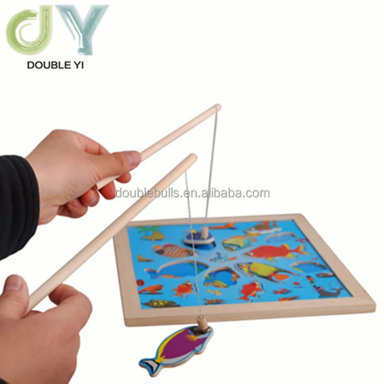 Мультяшная деревянная Магнитная игра-головоломка для рыбалки