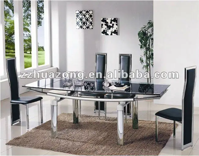 extending black glass dining table and 6 chairs set