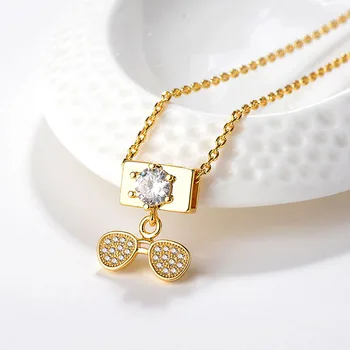 fashion accessories women new model gold decorative long chain necklace with glass shape pendant designs