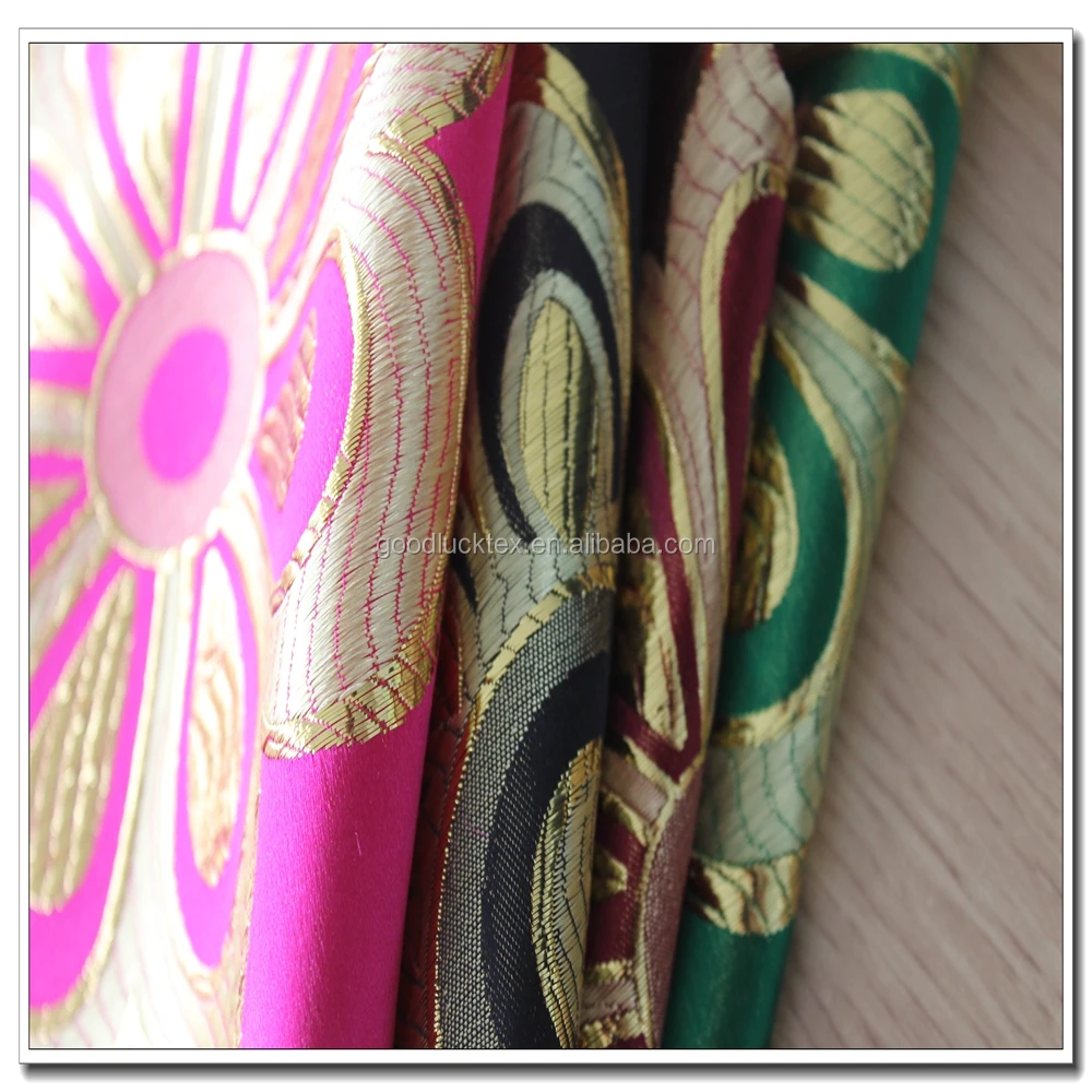 Зеленая хромированная золотистая металлическая полиэфирная нейлоновая жаккардовая ткань