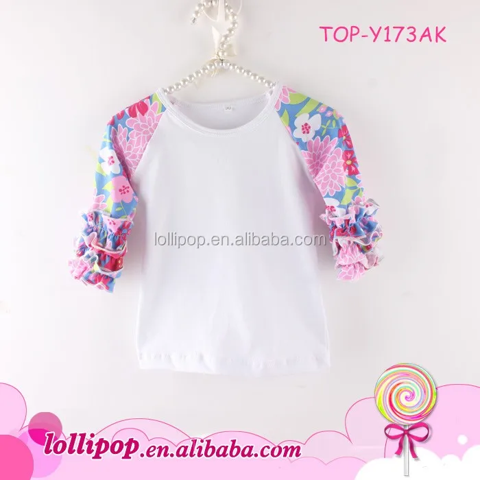 
 Лидер продаж, из искусственного меха, для малышей, 3 / 4 рюшами одежда для детей оптовая продажа высококачественных печатных, с оборками и блестками, с рисунком в виде клевера-рукав реглан 95% хлопковая футболка  