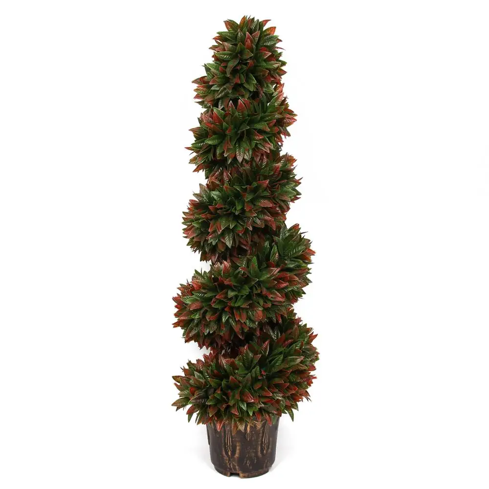 高品质的人造螺旋树人造盆景植物人造植物与红色的叶子装饰 - buy