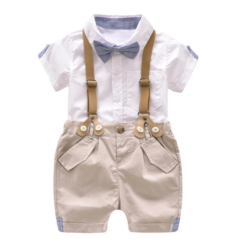 LEADERTUX Baby Kid Toddler Boy Formal Event Suit Khaki Shorts Shirt Hat Vest Set Sm-4T
