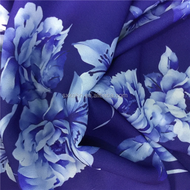 Kahn Digital Printing No Moq Fabric Printed  Polyester Wool Dobby Chiffon Fabric