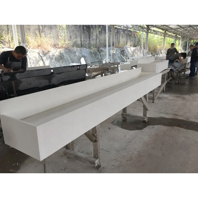 Manual Artificial Stone Long Durable Bathroom Trough Sinks with Faucets