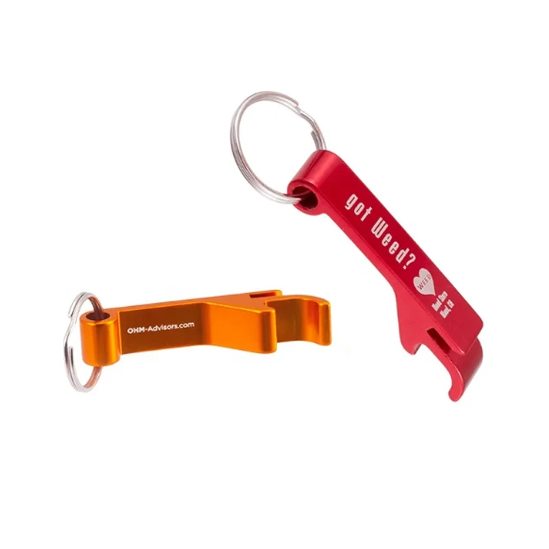 Promotional Aluminum Bottle / Can Opener With Metal Split Keychain Rings -  Blue - Metal Keychains