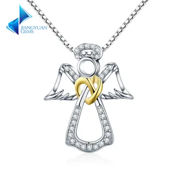 Guardian Angel Heart Pendant Necklaces CZ Jewelry Gift SCN123 Authentic 925 Sterling Silver CLASSIC Bell Zircon Link Chain CAL