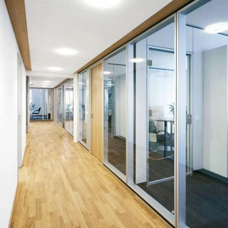 Sound Proof Office Wall Frosted Modular Aluminum Frame Glass Partition Door Double Glass Partition Wall for Office