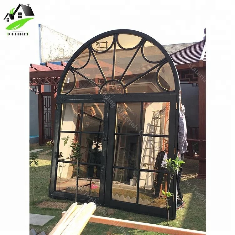 Half Moon windows Custom Grilles Design Arched Top Fixed Glass Clad Wooden Frame Profile Casement Arch Aluminium windows