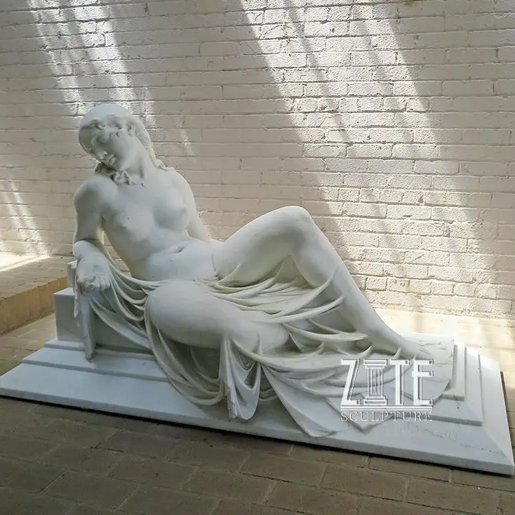 Sculpture Marbre Blanc Femme Nue Signée Drake – Style Art Déco