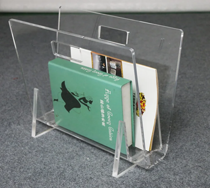 V  shape lucite magazine  rack,