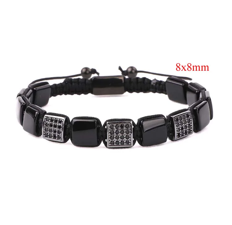 Unique Design Black Onyx Natural Stone Square Beads Black CZ Charm Macrame Friendship Custom Logo Men Bracelet
