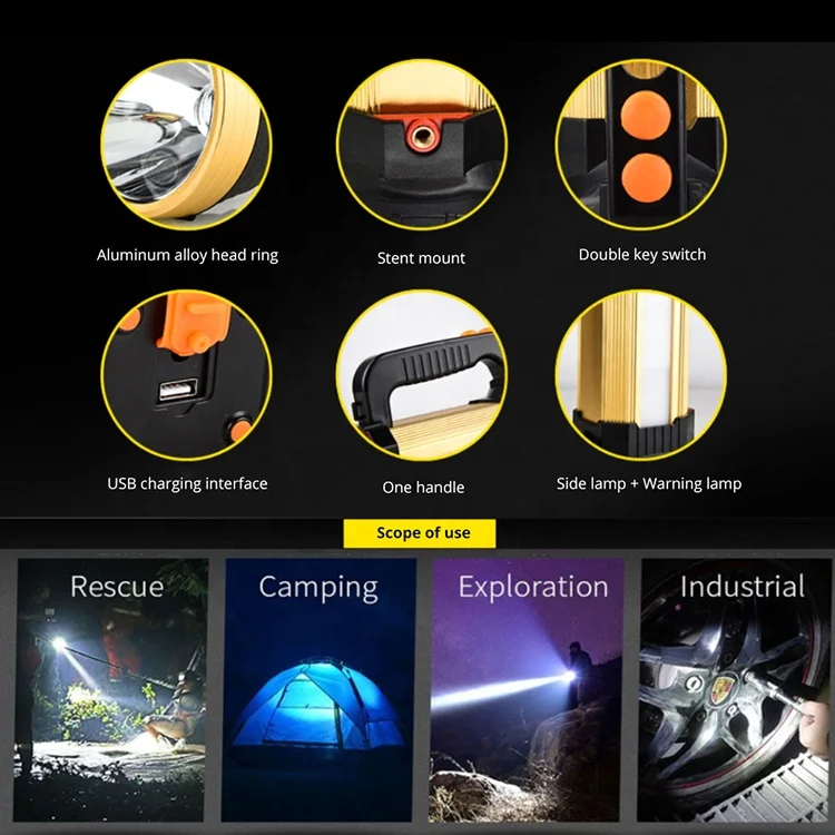 Outdoor  Long Distance Usb Rechargeable Led Searchlight Led Spotlight Torch 10W T6 Search Light Handheld for Camping