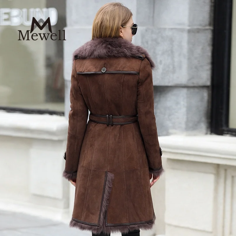 Chic Tuscany Sheep Fur Overcoat Sheared Lamb Fur Coat Double Face Sheepskin Women Fur Coats