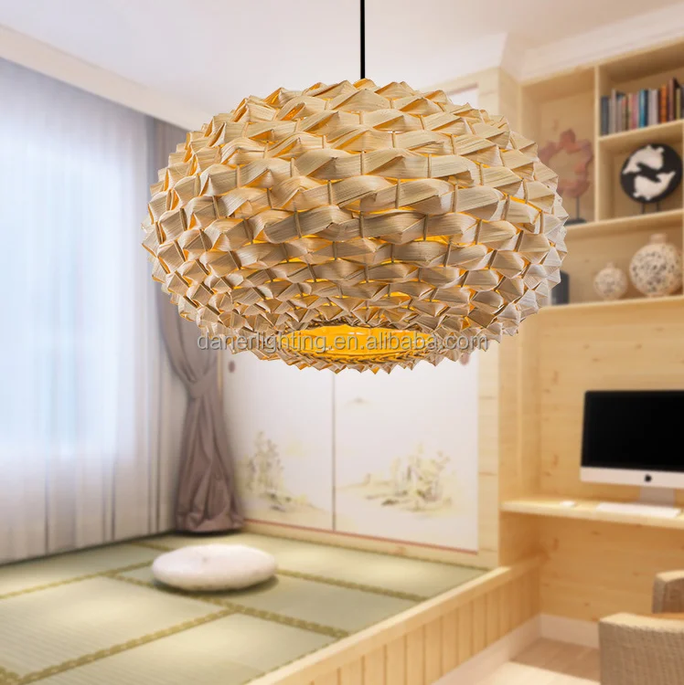 Creative Customized Pineapple Shape Natural Bamboo Woven Modern E27 Led Wicker Pendant Lamp