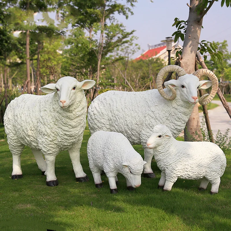Factory Outlet Animal Sculpture Life Size Colorful Resin Sheep Statue for Garden