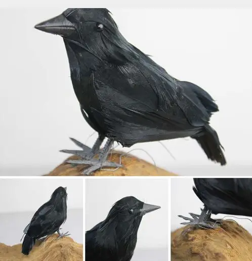 Artificial Crow Bird Crafts Realistic Party Halloween Art Feather Prop Raven