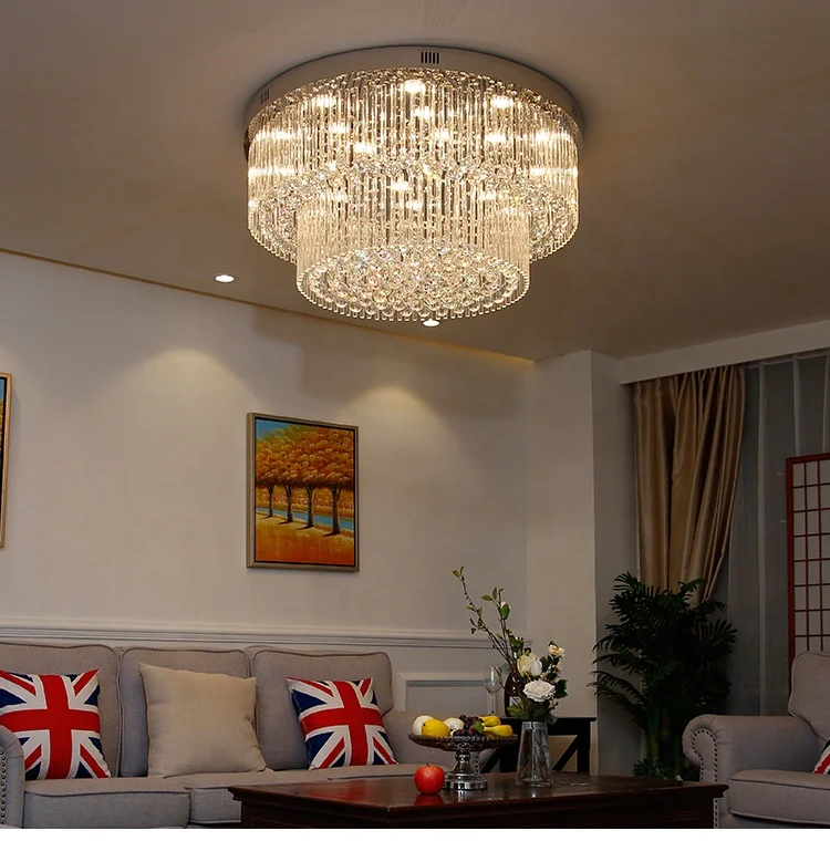 LED Surface Mounted Modern Ceiling Lighting Crystal Ceiling Chandelier Round Ceiling Lights for Villa Hotel