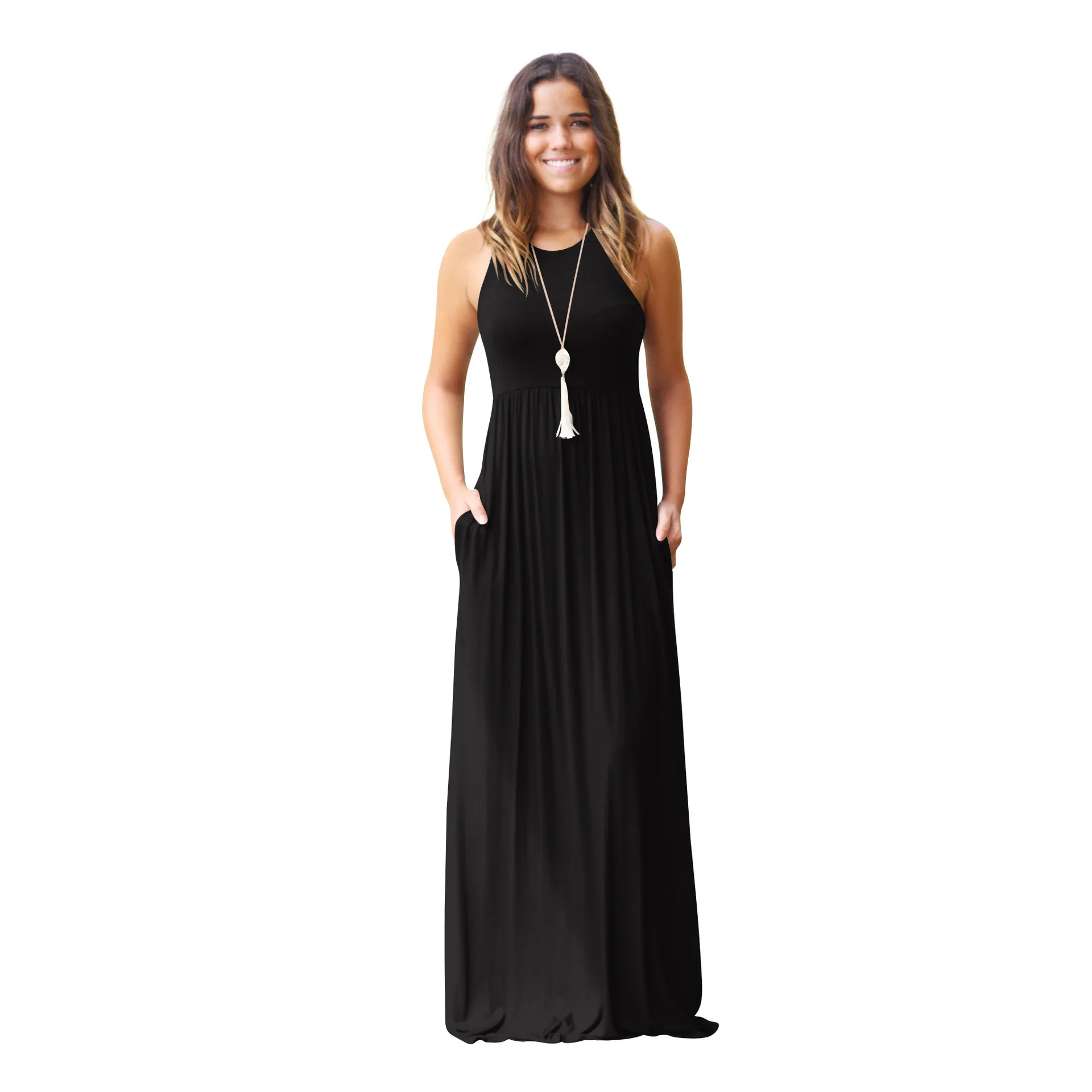 Women's Sleeveless Racerback And Long Sleeve Loose Plain Maxi Dresses Casual  Long Dresses With Pockets - Buy Woman Dress,Sleeveless Dress,Casual Long  Dresses Product on Alibaba.com