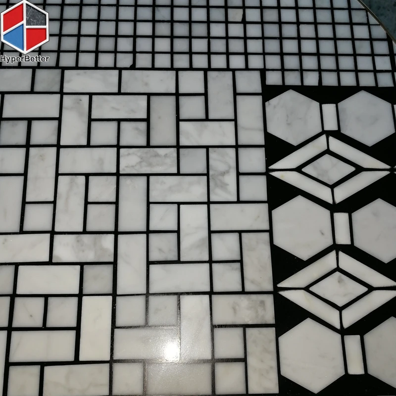Wholesale black white round marble mosaic coffee table top